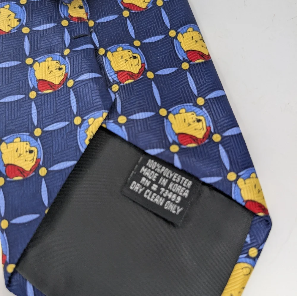 Disney Winnie the Pooh Vintage Character Tie Blue Yellow Silk Necktie